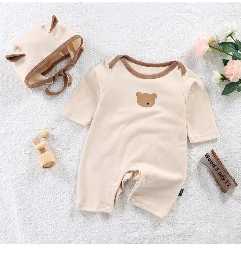 Children's Dralon Jumpsuit Hat Two-piece Set Infant Warm Rompers