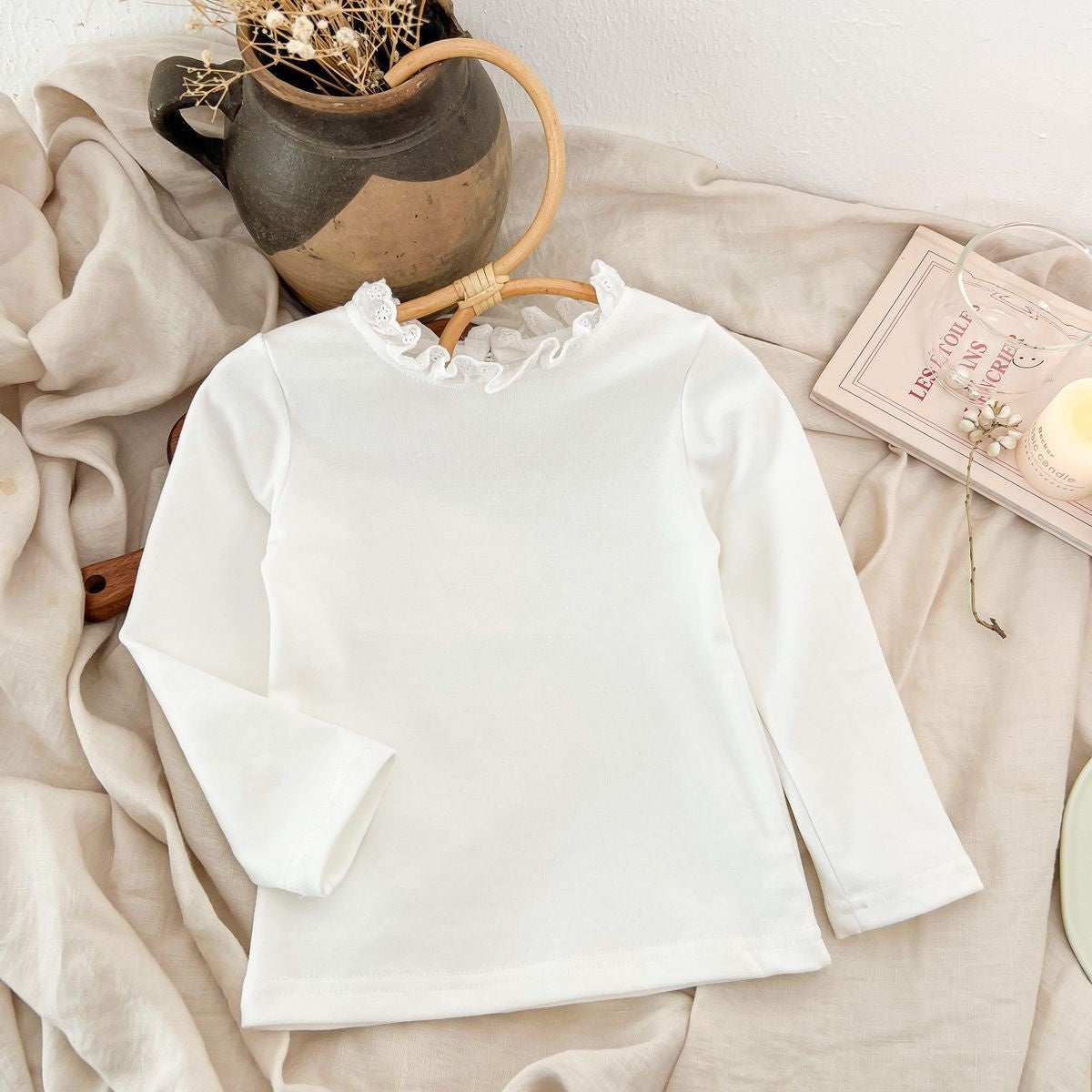 Girls' Long-Sleeve Collared Cotton Top