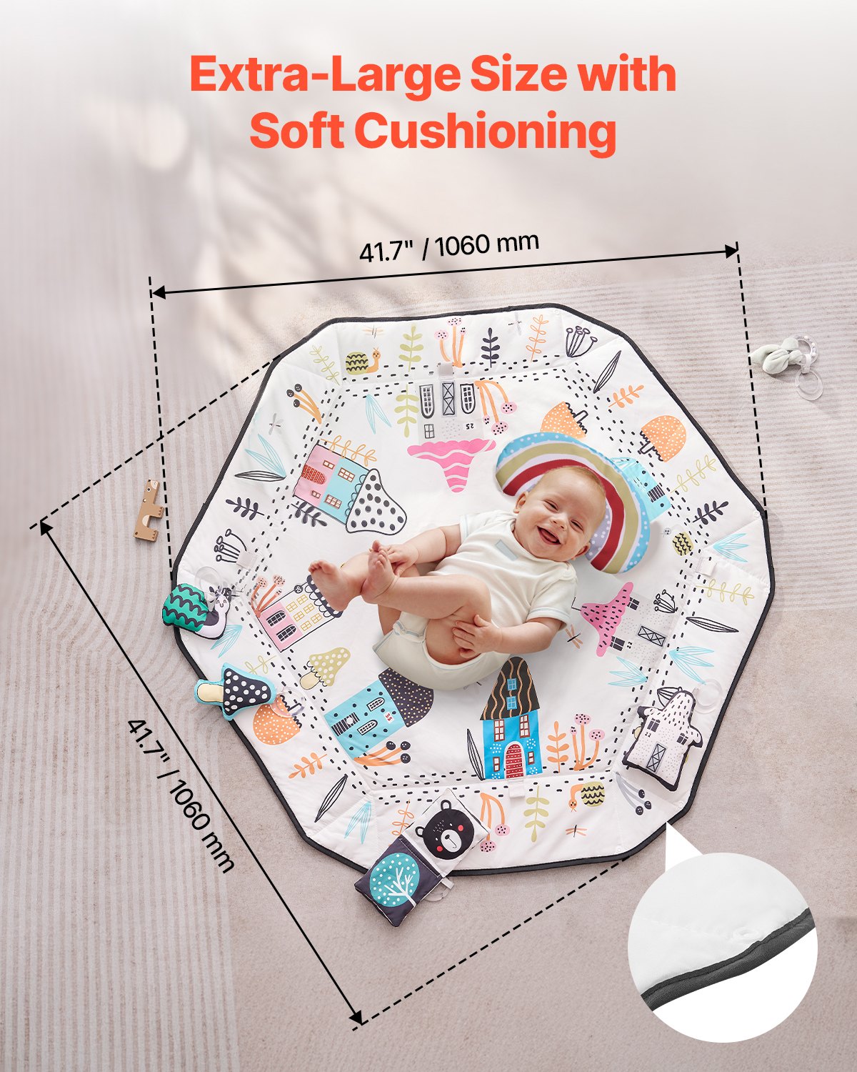 Large Baby Play Gym with 6 Sensory Toys