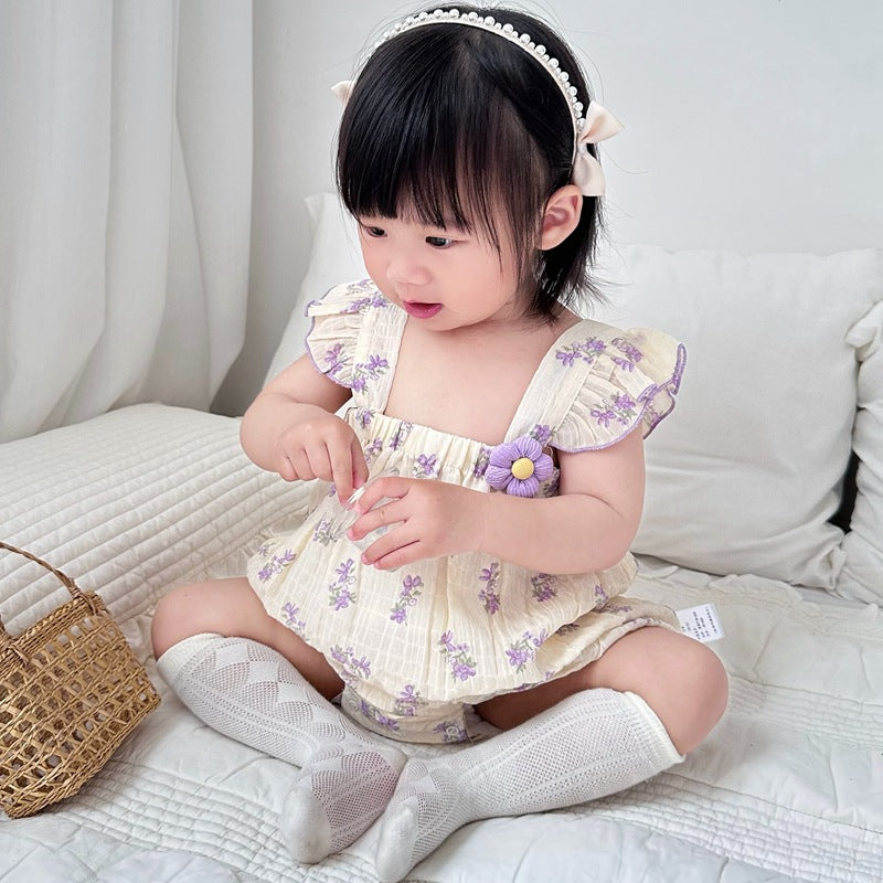 Baby Girl Lotus-Sleeve Sling Onesie