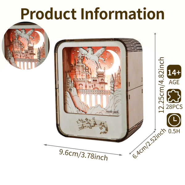 3D Wooden Castle Music Box with Night Light