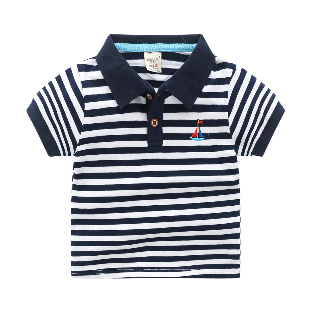 Boys' Striped Lapel Polo Shirt