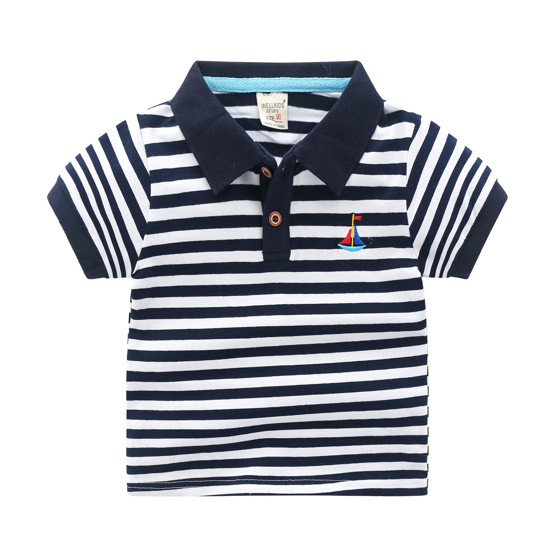Boys' Striped Lapel Polo Shirt