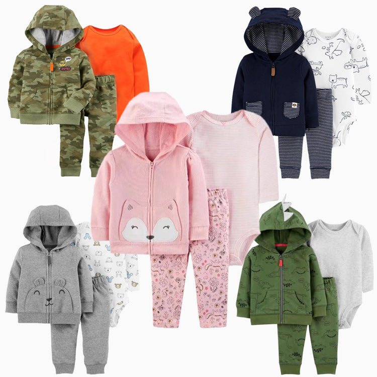 Baby Hooded Three-Piece Bodysuit Set