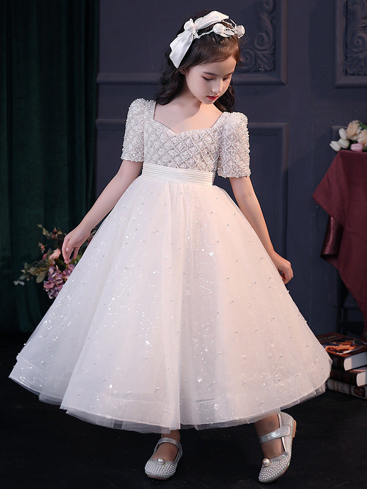 Girls' White Princess Flower Girl Dress