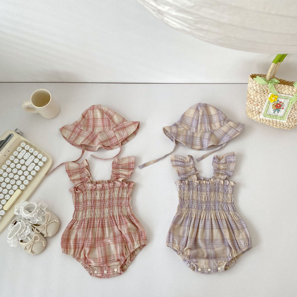 Baby Girl Plaid Romper with Free Hat