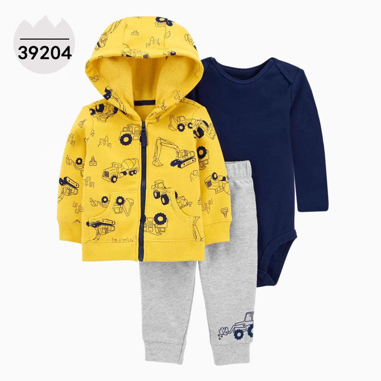 Baby Hooded Three-Piece Bodysuit Set