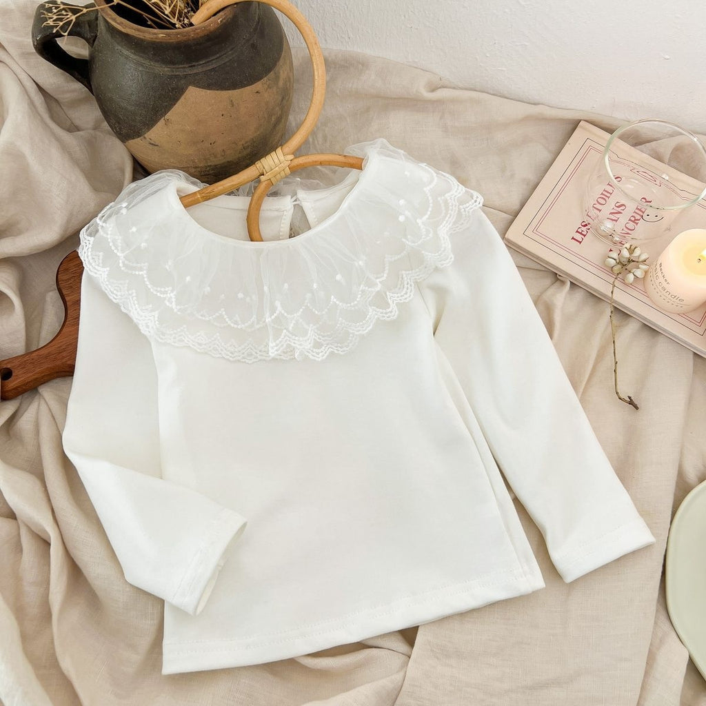Girls' Long-Sleeve Collared Cotton Top