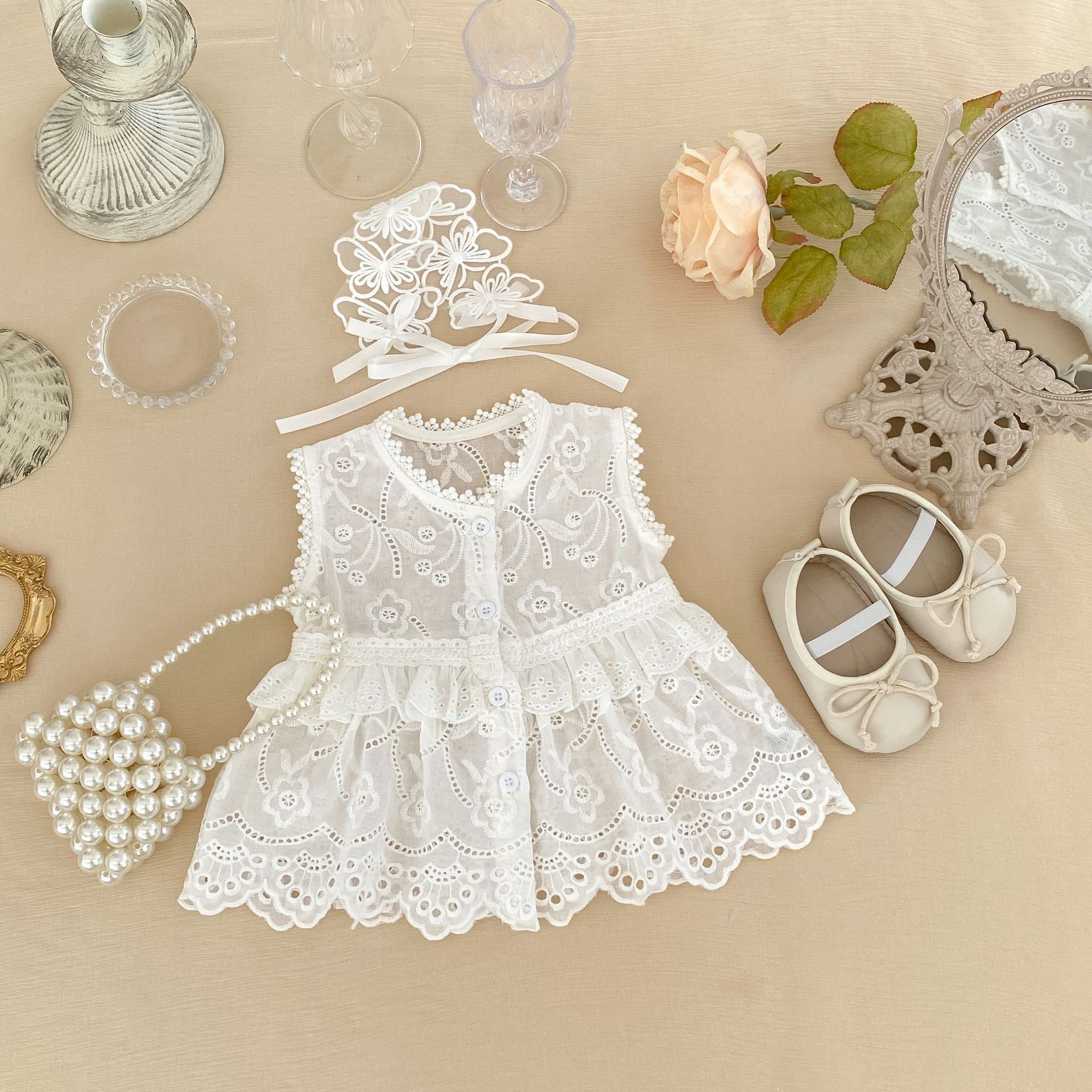 Baby Girl Embroidered Sleeveless Cardigan