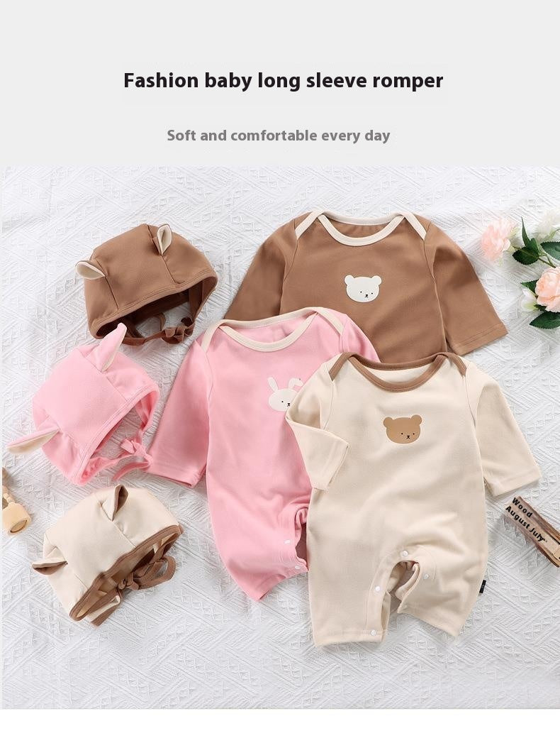 Children's Dralon Jumpsuit Hat Two-piece Set Infant Warm Rompers