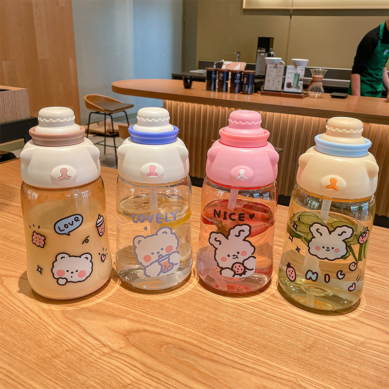 Cute Student Straw Water Bottle