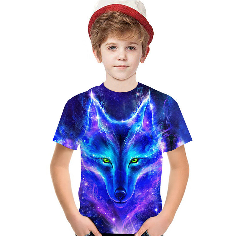 Kids' 3D Wolf-Print Short-Sleeve Tee