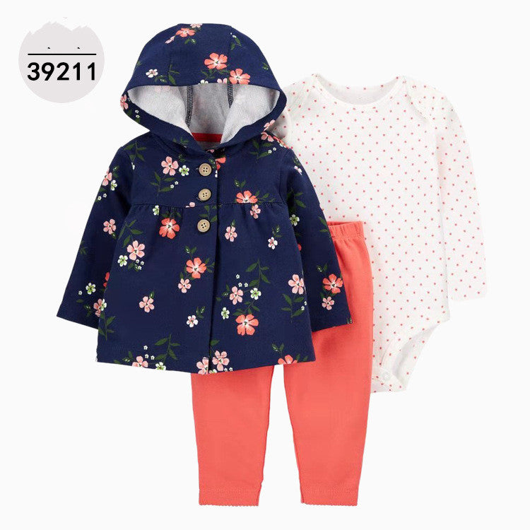 Baby Hooded Three-Piece Bodysuit Set