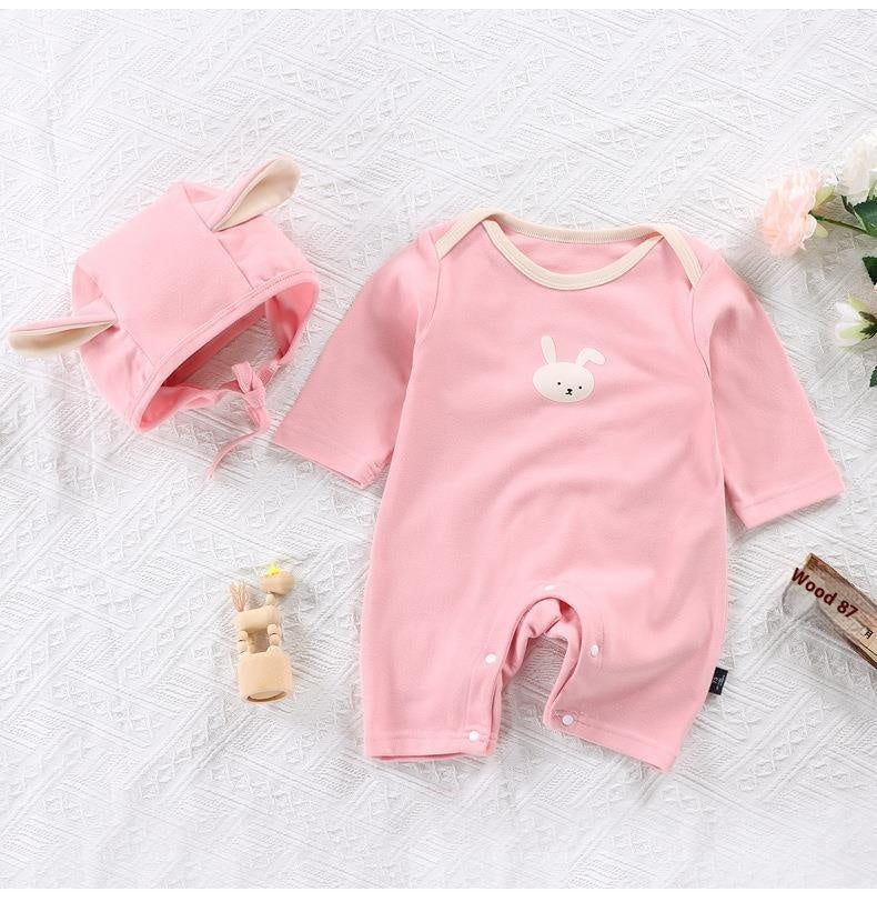 Children's Dralon Jumpsuit Hat Two-piece Set Infant Warm Rompers