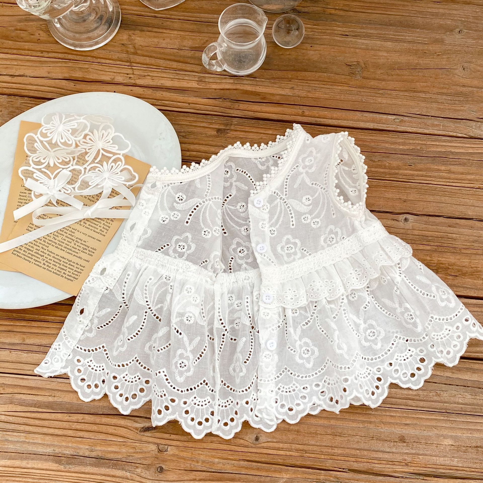Baby Girl Embroidered Sleeveless Cardigan