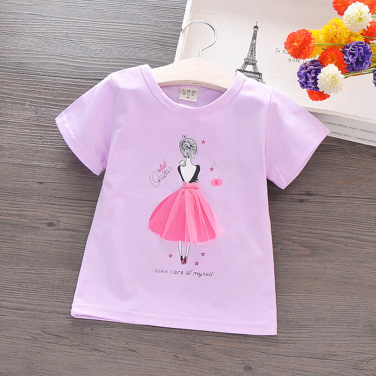 Girls' Cartoon Short-Sleeve Cotton Tee