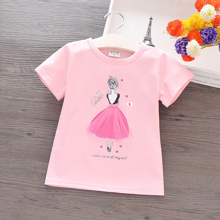 Girls' Cartoon Short-Sleeve Cotton Tee