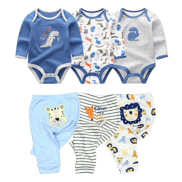 Baby Girl Cotton Bodysuit & Trouser 6-Piece Set