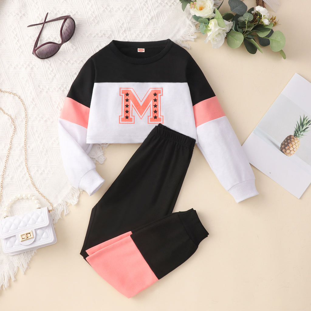 Girls' Color-Block Casual Sports Set