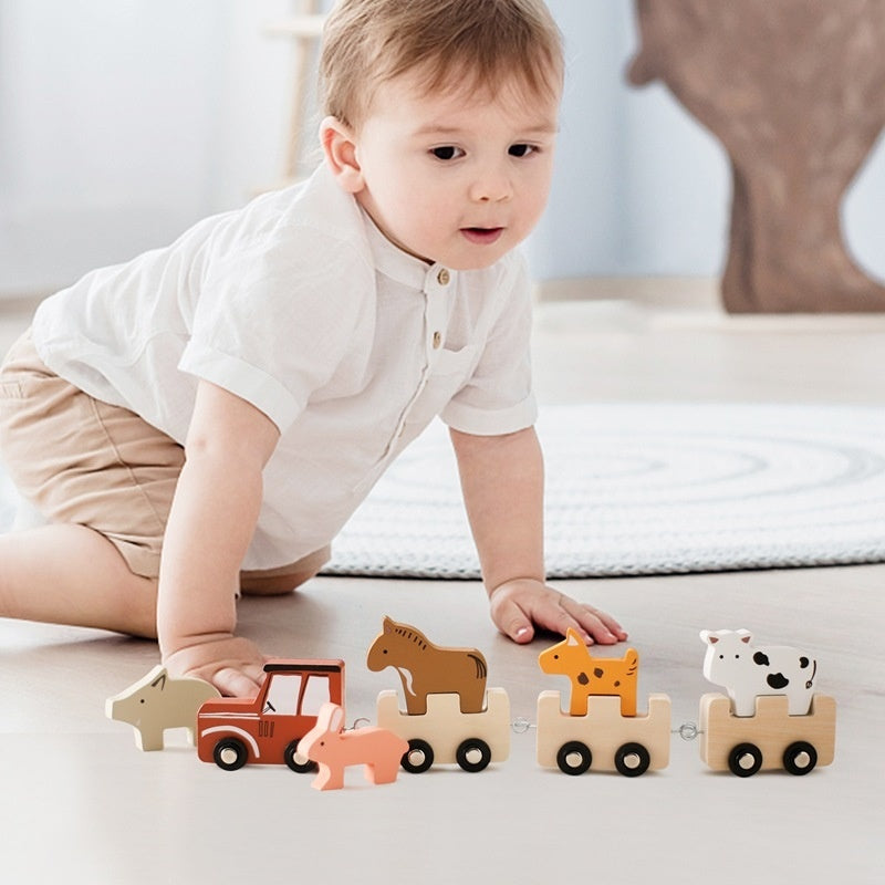 Wooden Farm Animal Stacking Train