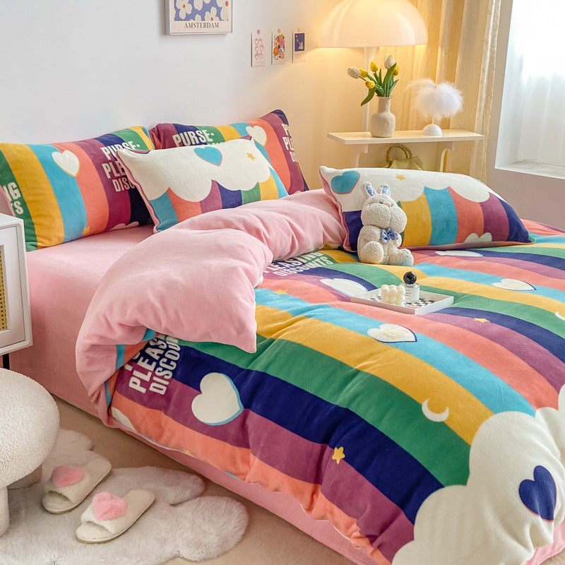 Coral Flannel Winter Bedding Set (4-Piece)