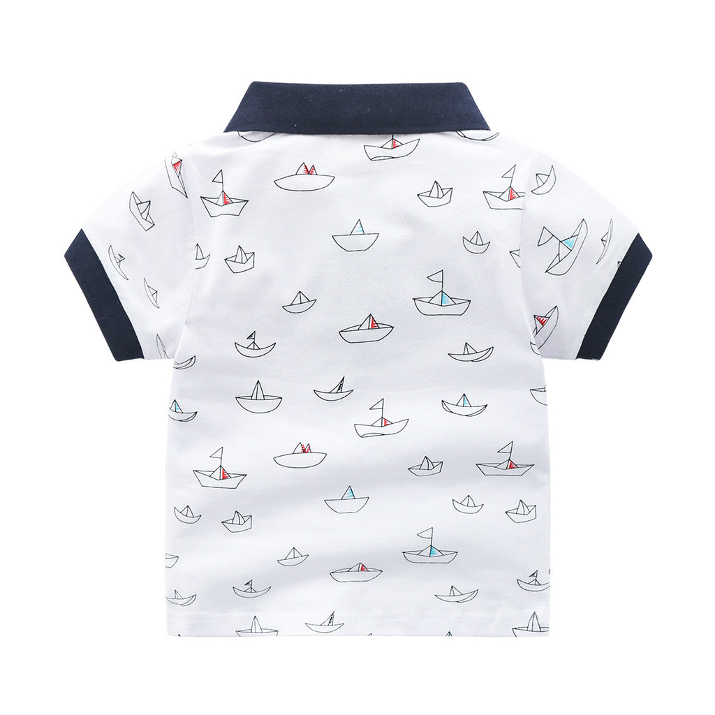 Boys' Striped Lapel Polo Shirt