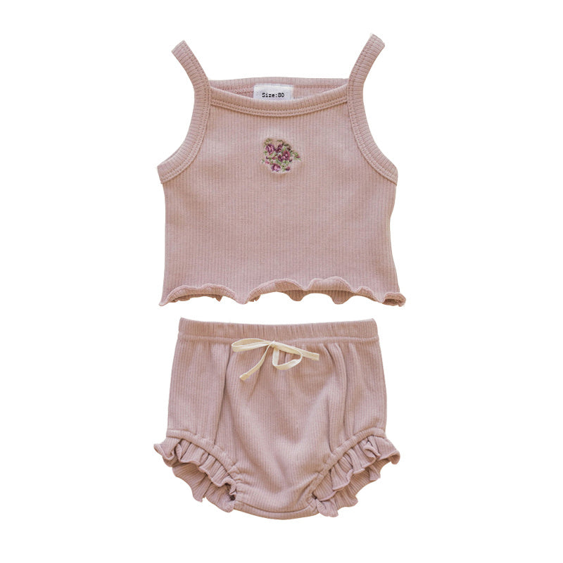 Baby Rose-Gray Embroidered Romper