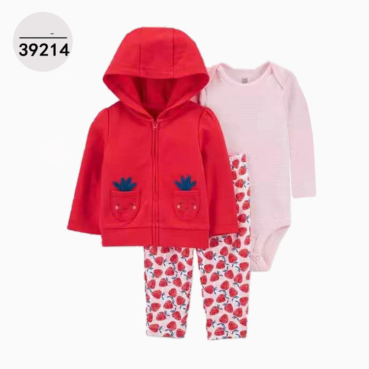 Baby Hooded Three-Piece Bodysuit Set