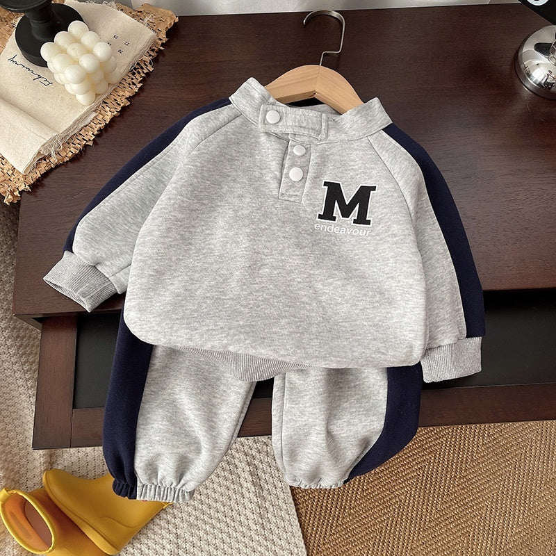 Boys' Color-Block Letter Sweater & Trouser Set