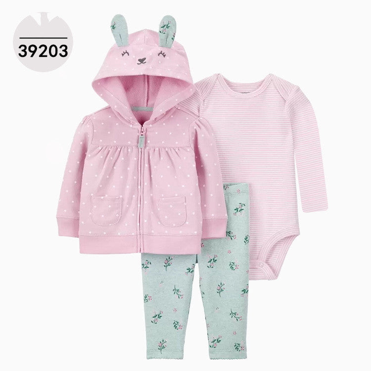 Baby Hooded Three-Piece Bodysuit Set