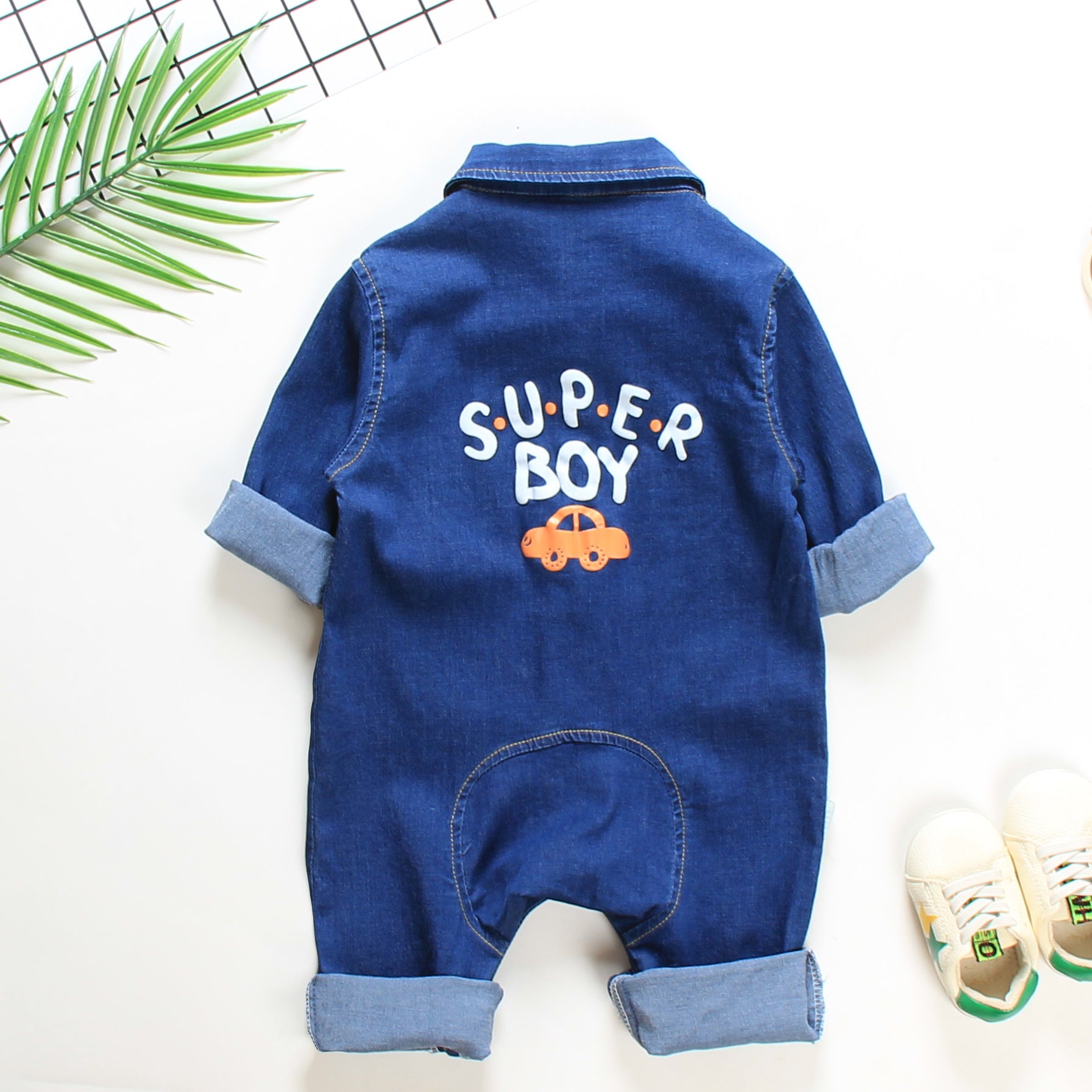 Baby Denim-Style Long-Sleeve Onesie