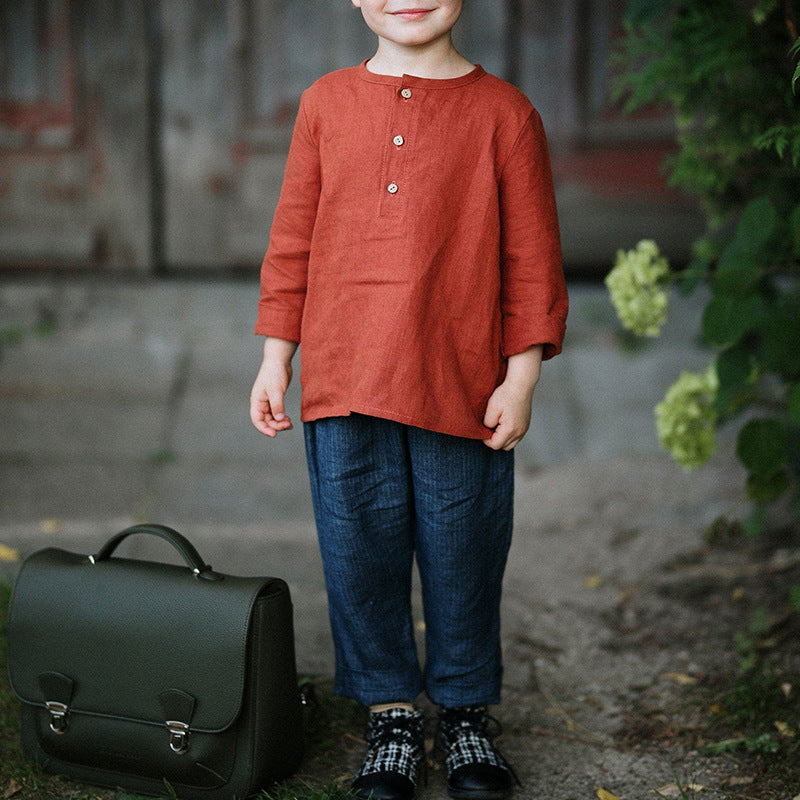 Boys' Cotton-Linen Long-Sleeve Shirt