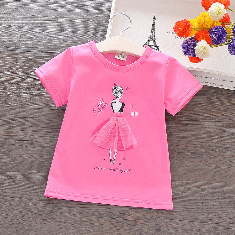 Girls' Cartoon Short-Sleeve Cotton Tee