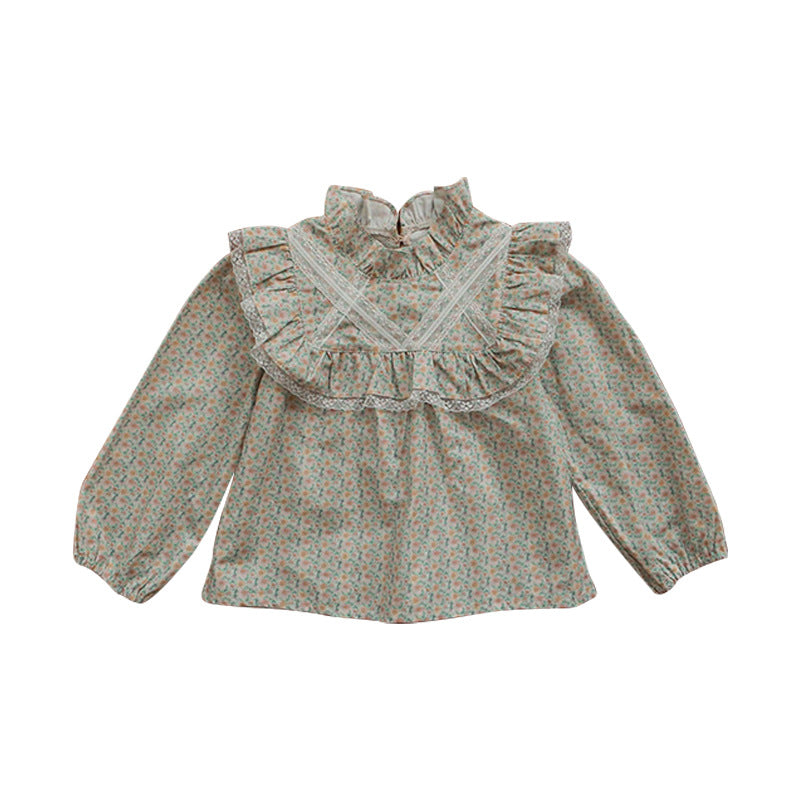 Girls' Floral Ruffle-Collar Blouse
