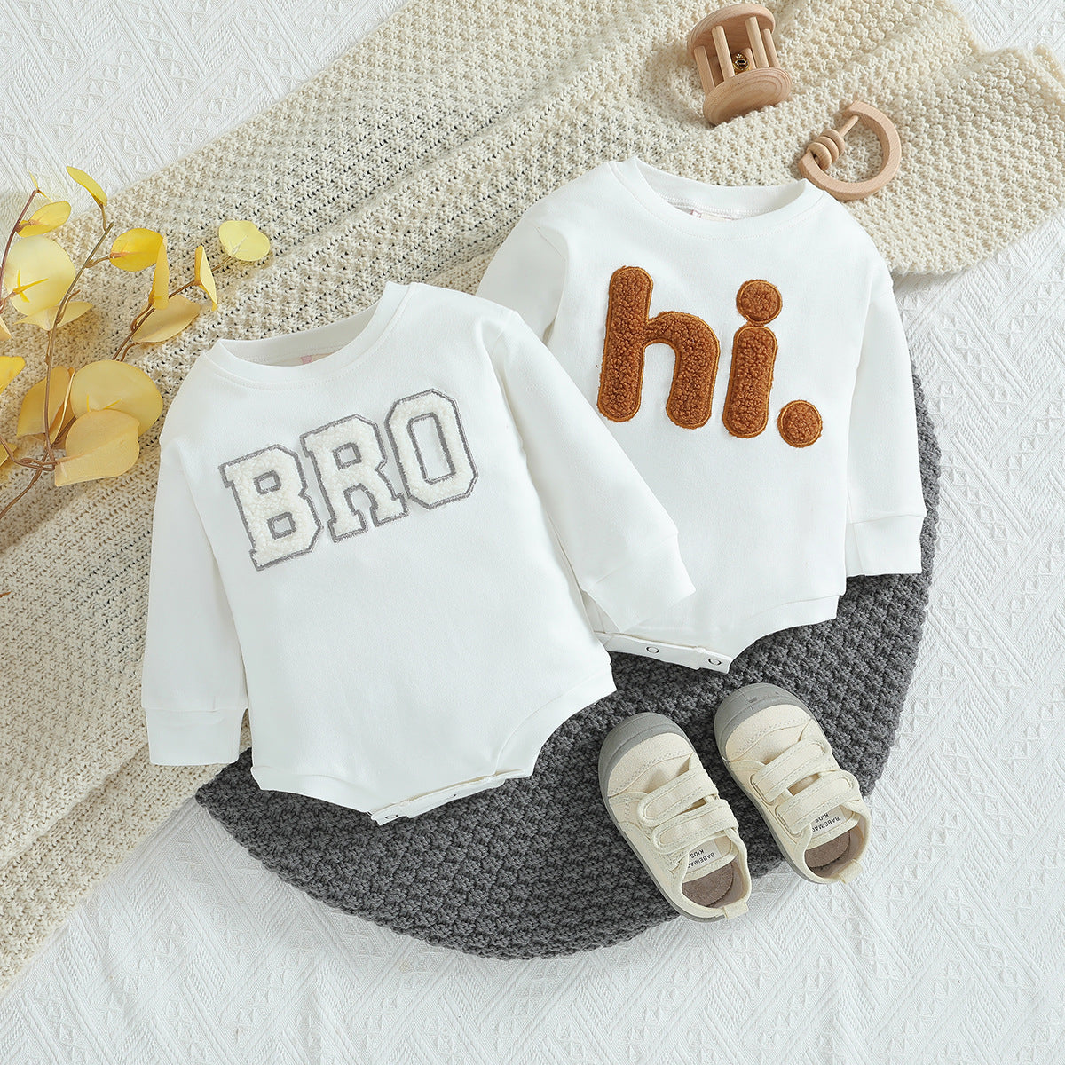 Baby Letter-Print Long-Sleeve Romper
