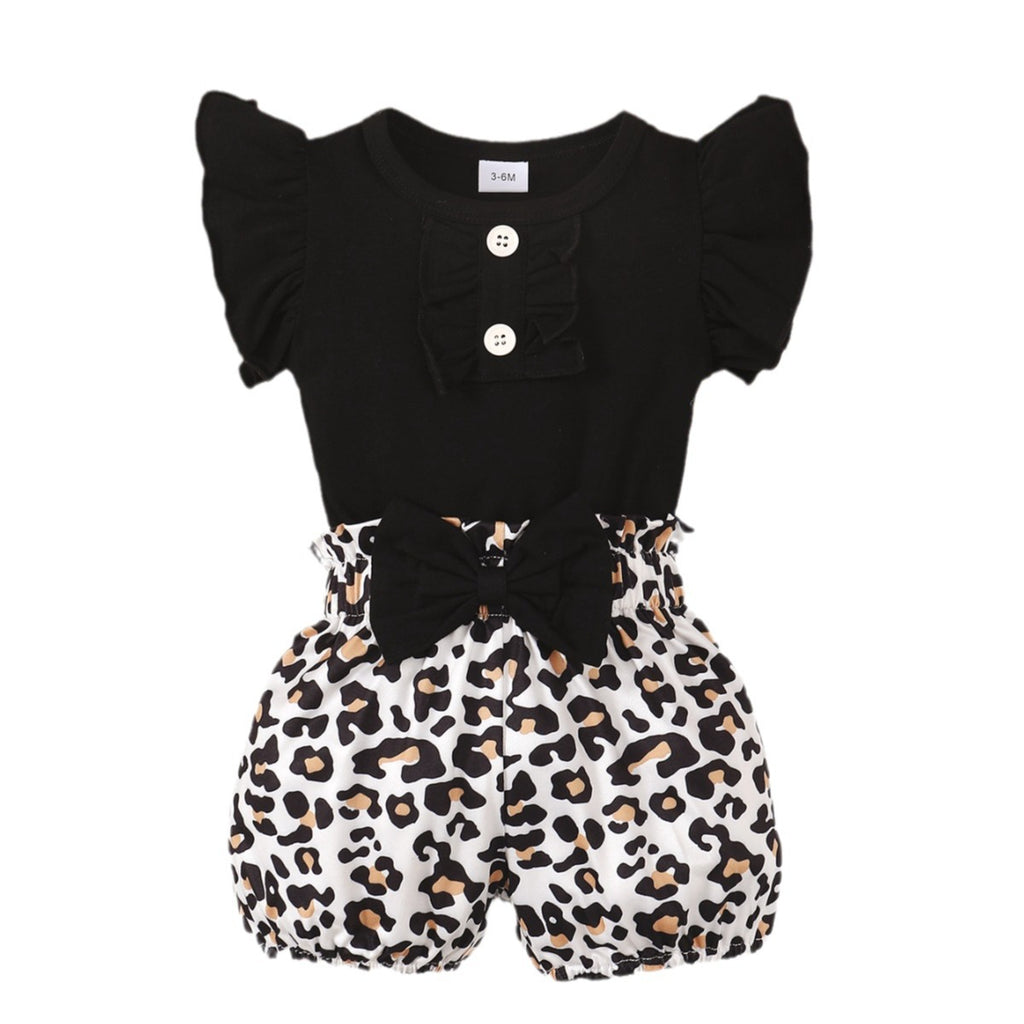 Baby Girl Leopard Romper & Shorts Set