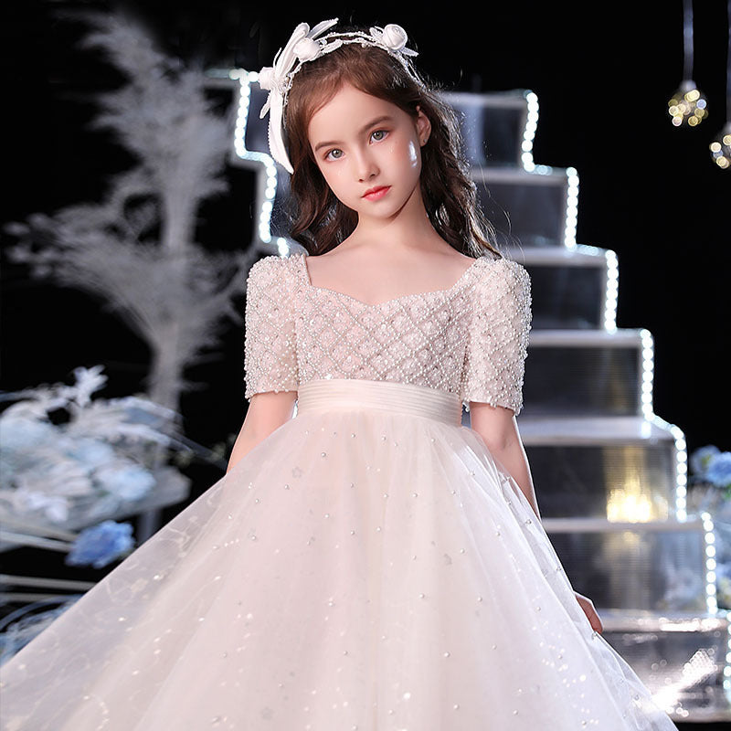 Girls' White Princess Flower Girl Dress