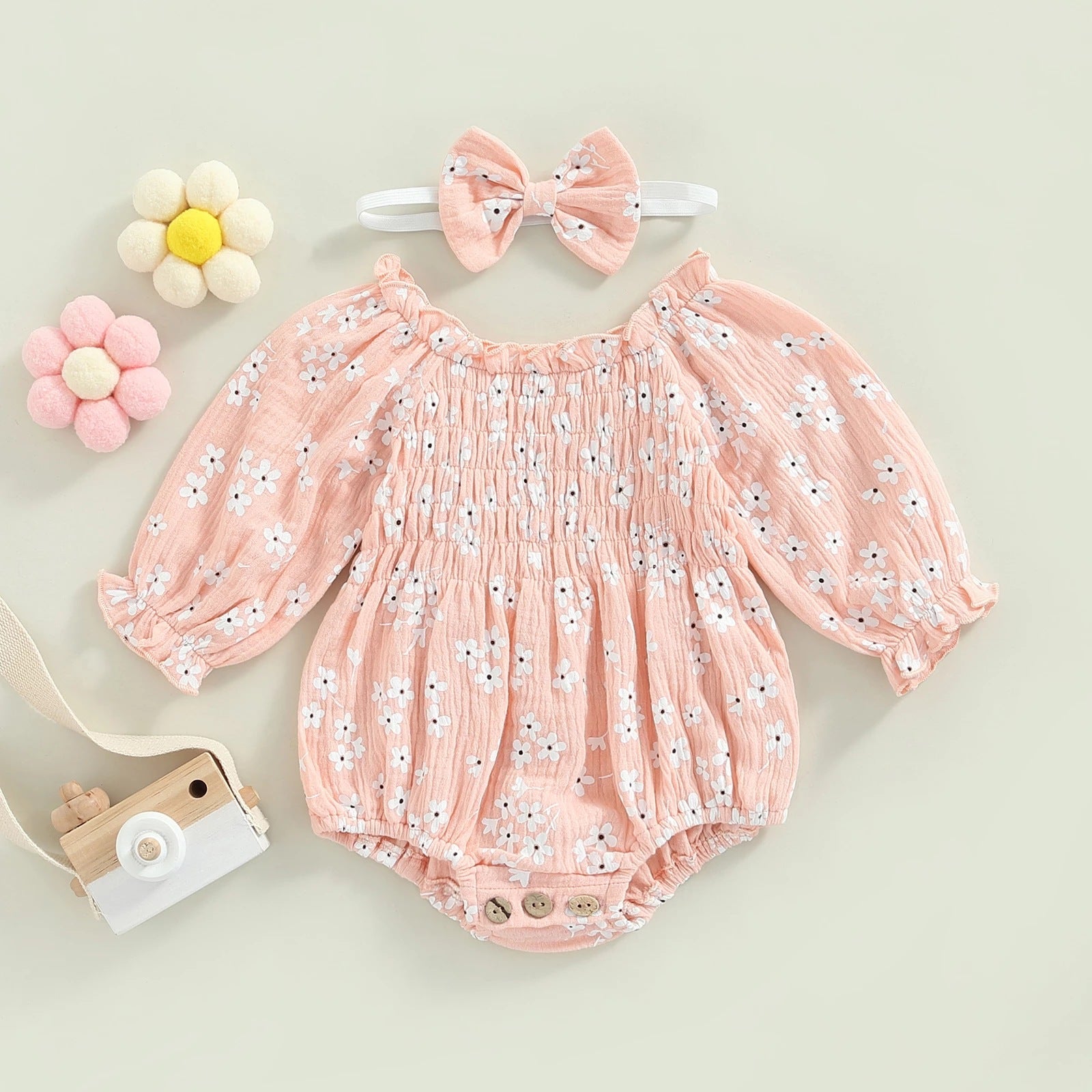 Baby Girl Floral Romper & Headscarf Set