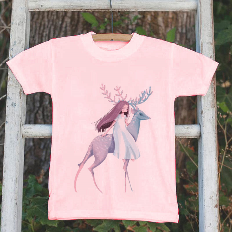 Girls' Cartoon Short-Sleeve Cotton Tee