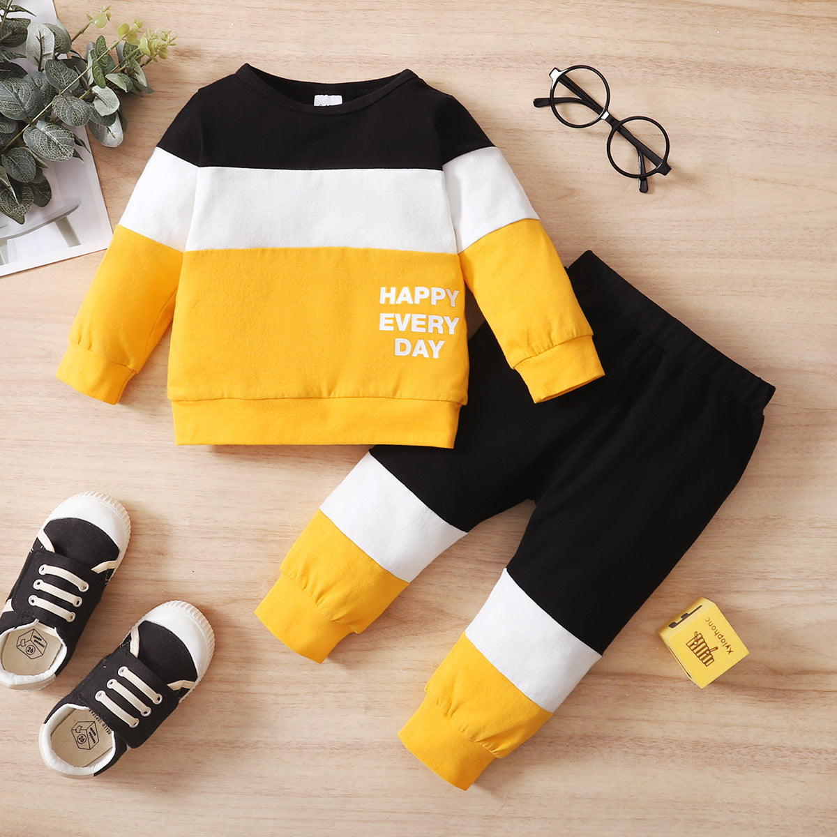 Baby Boys' Letter Patchwork Long-Sleeve Set