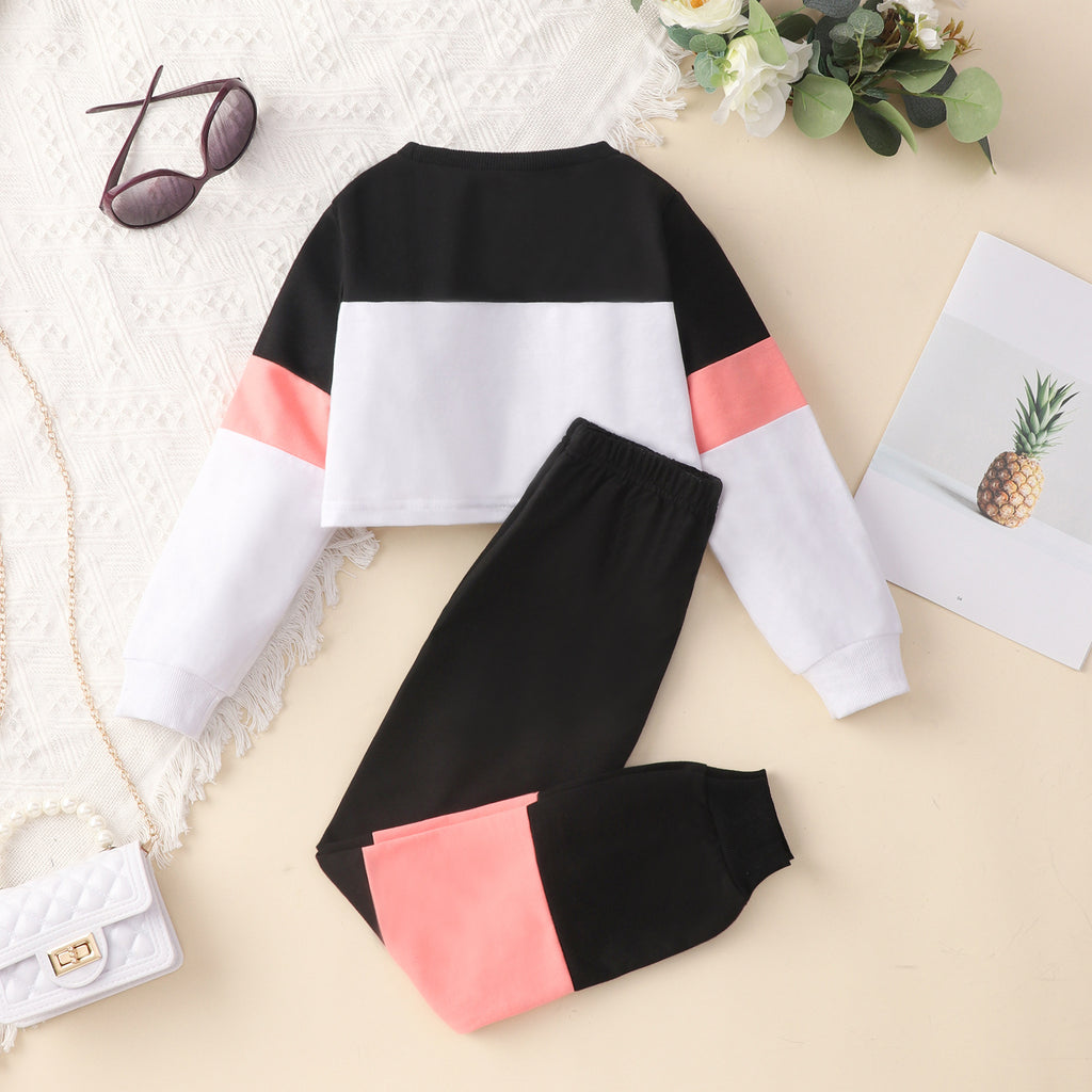 Girls' Color-Block Casual Sports Set