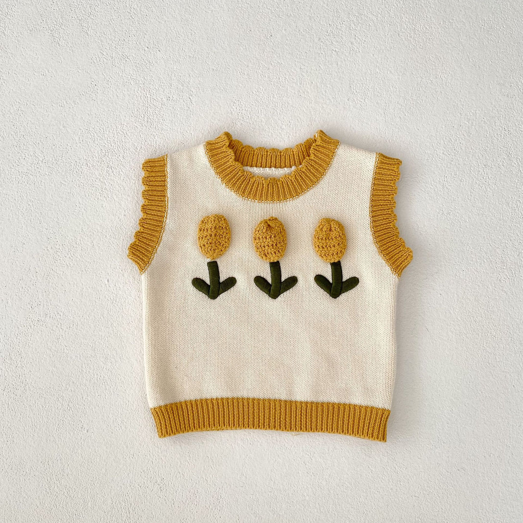 Baby Girl 3D Flower Knitted Top