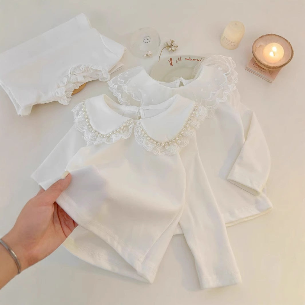 Girls' Long-Sleeve Collared Cotton Top