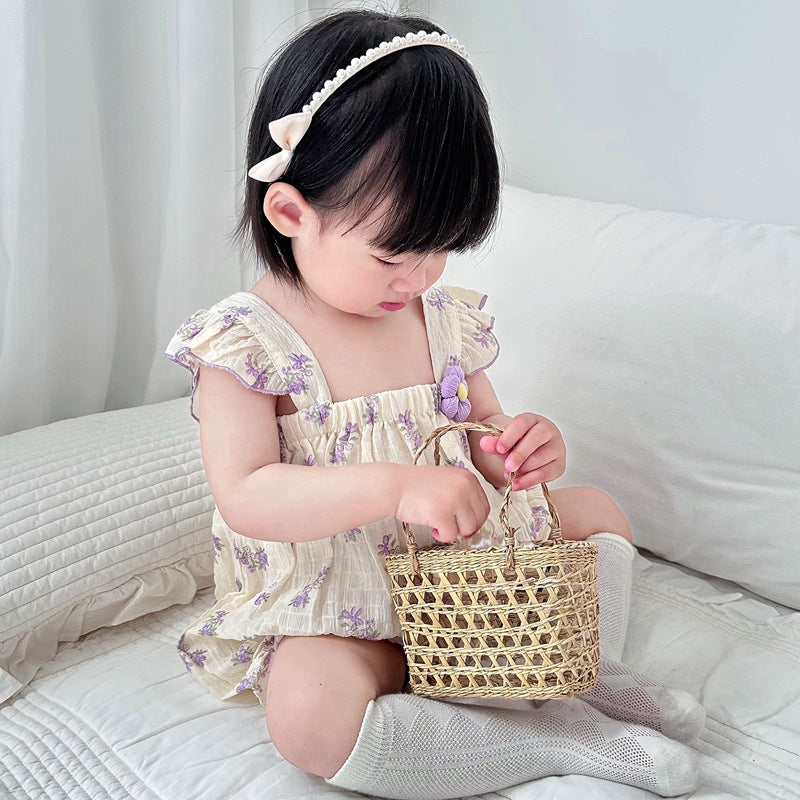 Baby Girl Lotus-Sleeve Sling Onesie