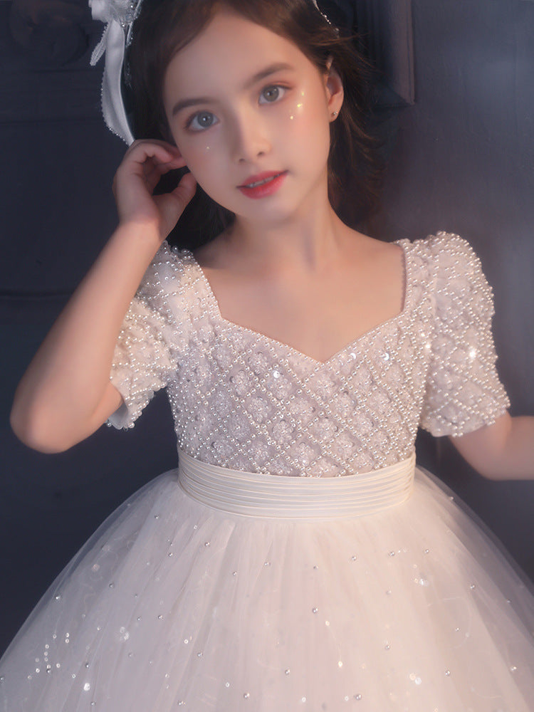 Girls' White Princess Flower Girl Dress