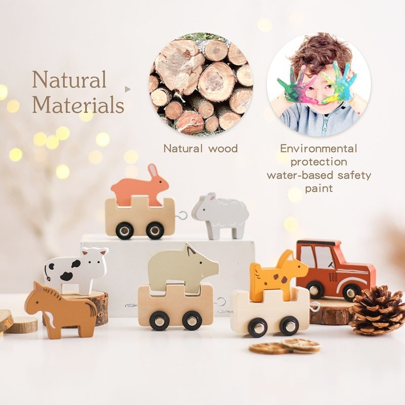 Wooden Farm Animal Stacking Train