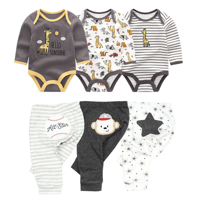 Baby Girl Cotton Bodysuit & Trouser 6-Piece Set