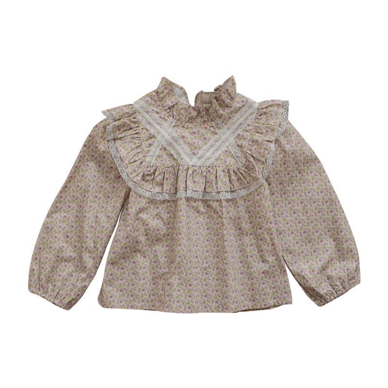 Girls' Floral Ruffle-Collar Blouse