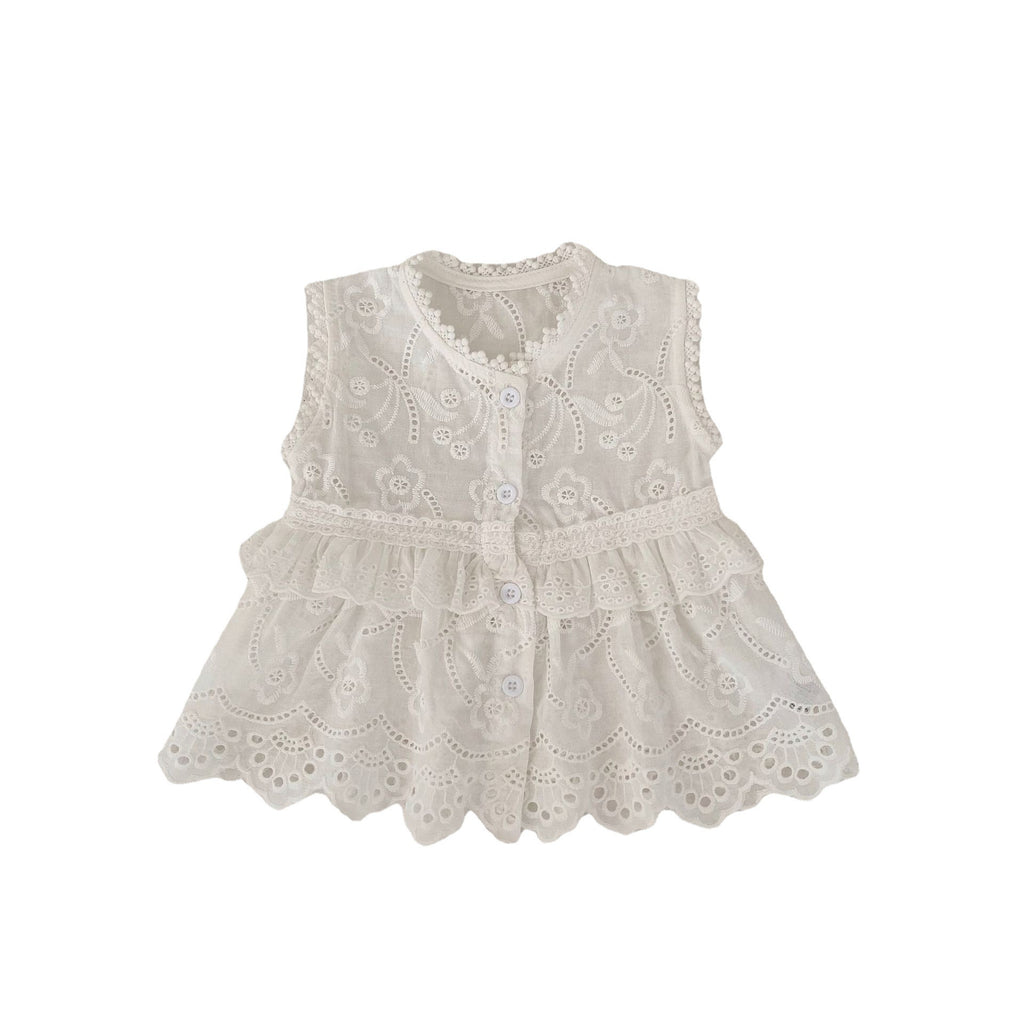 Baby Girl Embroidered Sleeveless Cardigan
