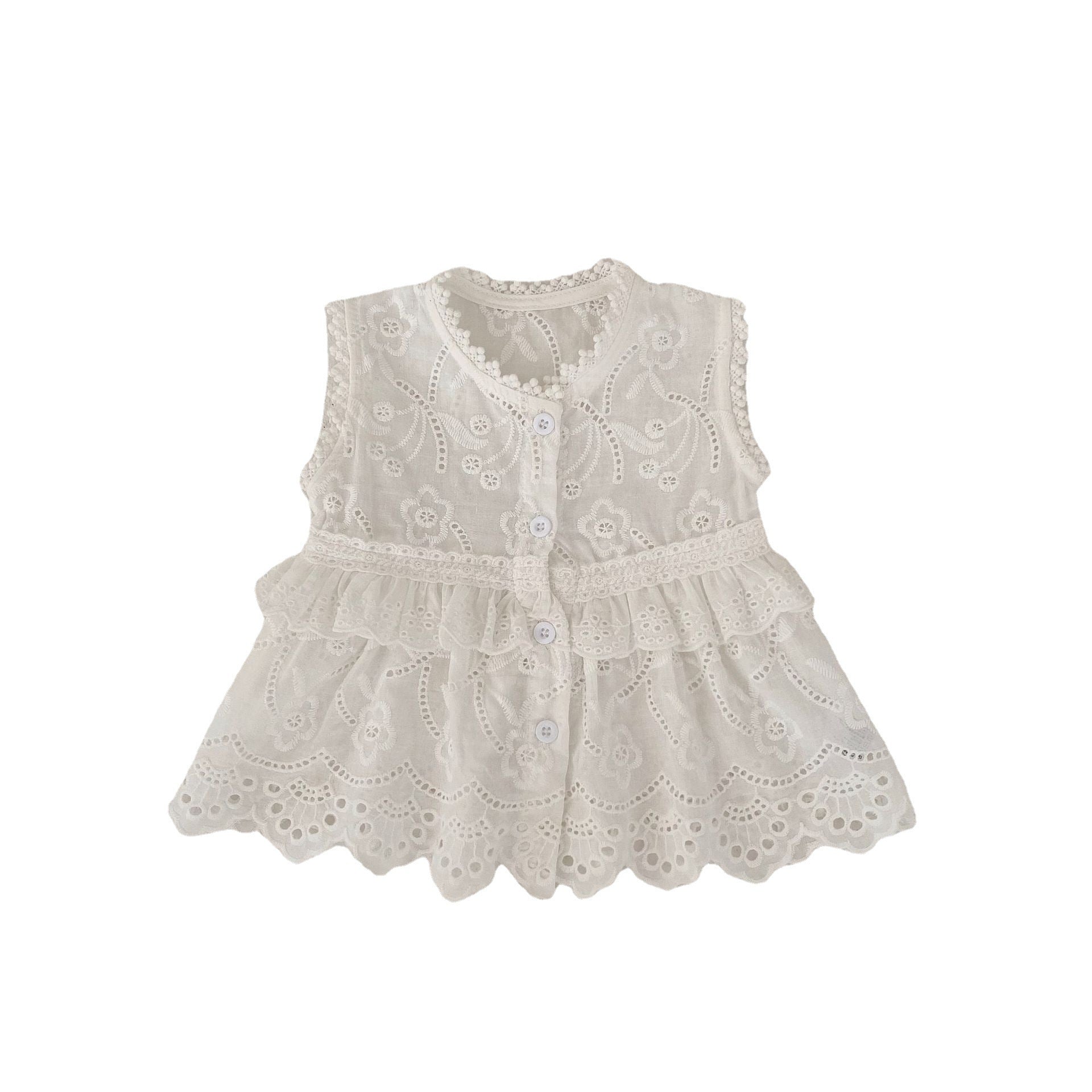 Baby Girl Embroidered Sleeveless Cardigan